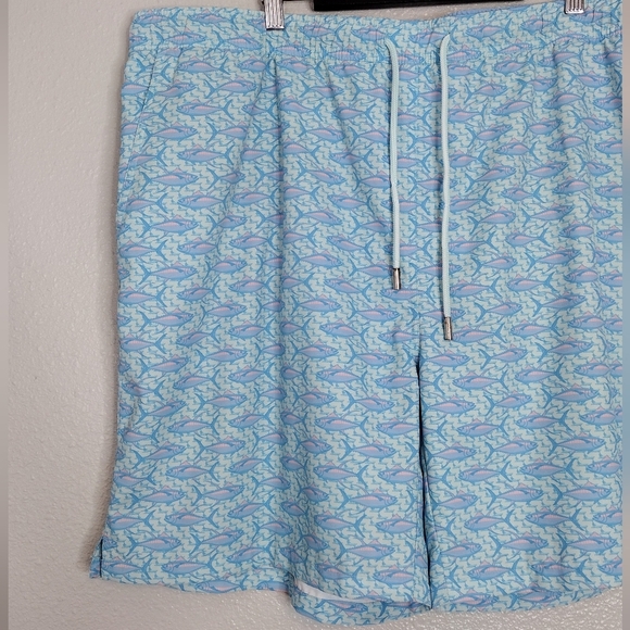 Peter Millar Blue Aquatic Fish Print Elastic Waistband Board Shorts Sz XXL - Picture 3 of 15